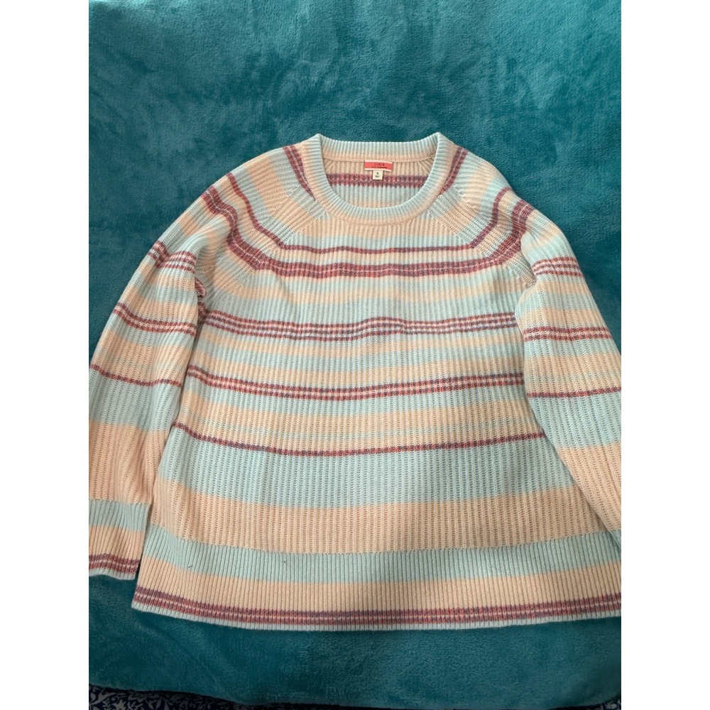 J.Crew Womens 100% Cashmere Ribbed‎ Striped Sweater Pastel Blue Peach S